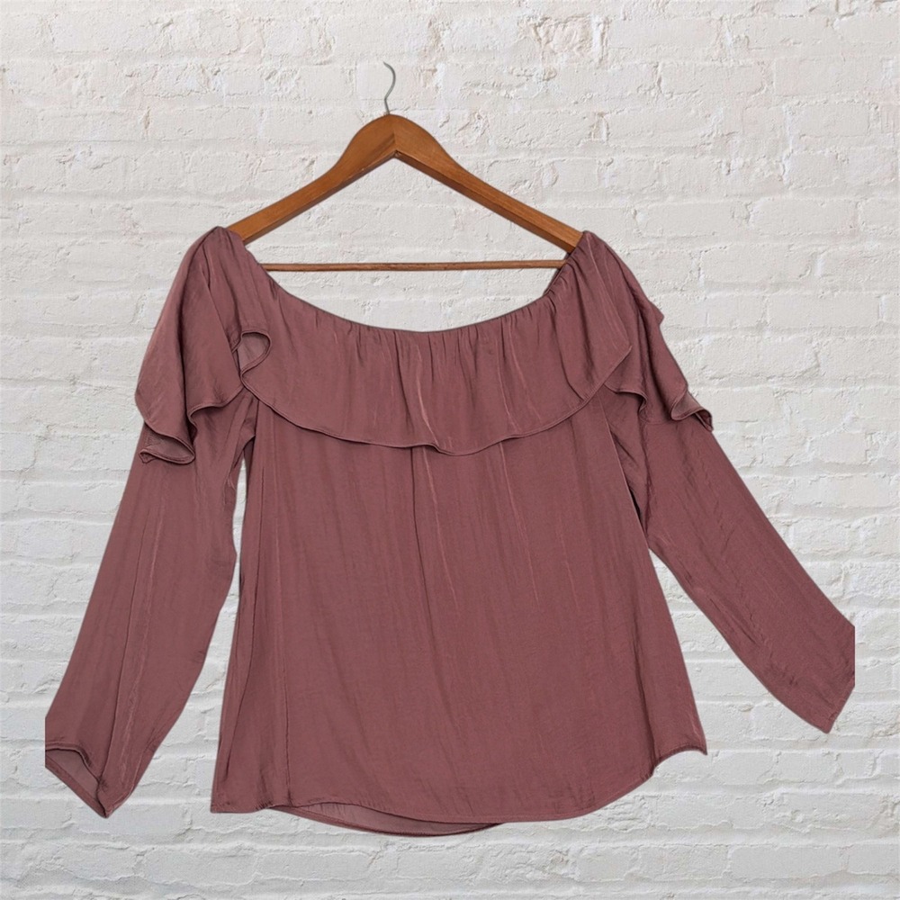 1.STATE Mauve Rose Off The Shoulder Ruffle Blouse Long Sleeve Top Small